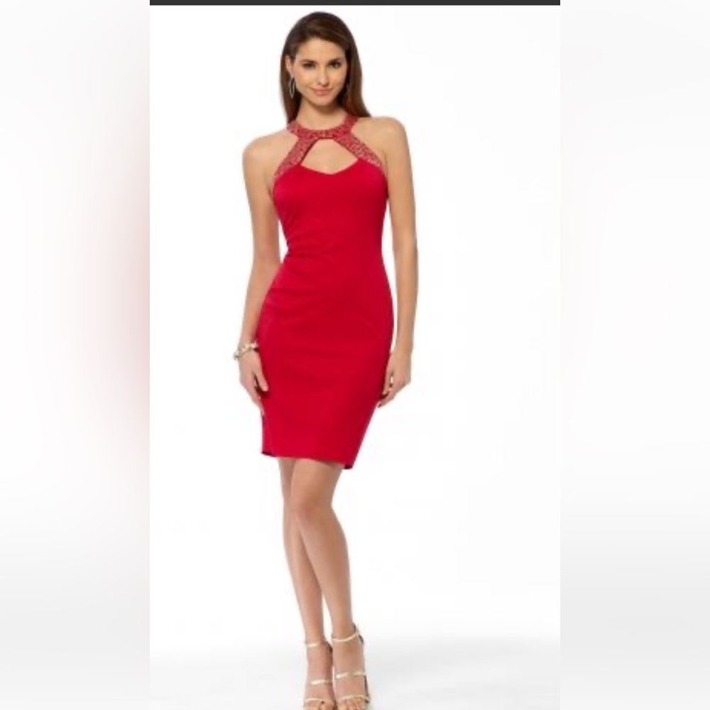 Cache Red Backless Halter Dress